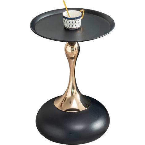 Table d'appoint ronde noire avec plateau métallique, 38 cm, petite table console pour salon et chambre (1/5)