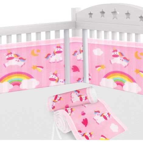 Tours de Lit Bébé, Contour de Lit pour Bébé avec 4 côtés Anti-Collision, Tour de Lit Respirant Doublure en Maille 3D Anti-Flux d'air, pour Nouveau-nés, Garçons et Filles (Licorne-Rose) (1/5)