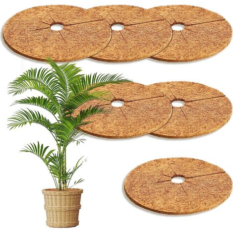 Anneau de paillis de cocotier de 11,8 pouces, tapis protecteur d'arbre en fibre de coco de 6 pièces pour la protection des racines des plantes en pot (1/5)