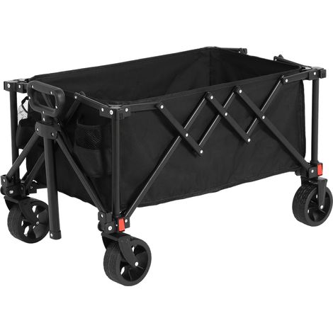 Chariot Pliable avec Roues Tout Terrain et Poignee Reglable, Structure en Acier, Tissu Oxford Noir 30.31 x 18.90 x 17.72''