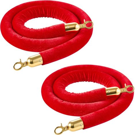 Pour poteaux de guidage, 2 cordons en velours rouge 1,5 m pour événements et hôtels, crochets dorés en zinc (1/5)