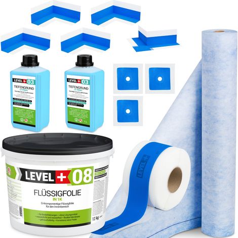 LEVEL+ Dichtset für Duschabdichtung Bad Dichtband Flüssigfolie 12kg SET340 (1/5)