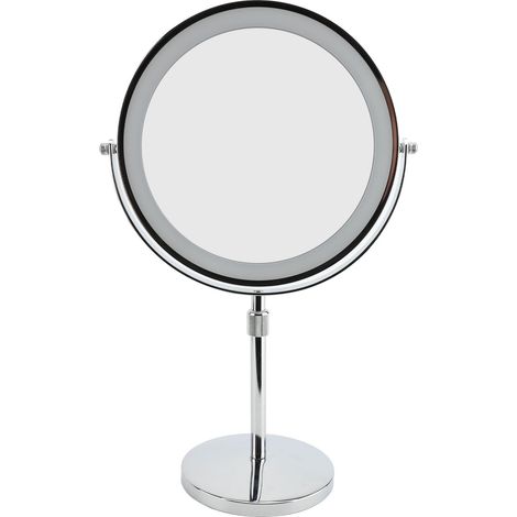 Specchio per il trucco illuminato da 22 cm, altezza regolabile, specchio ingranditore a doppia faccia con luci LED a 3 colori, argento 10X. (1/2)