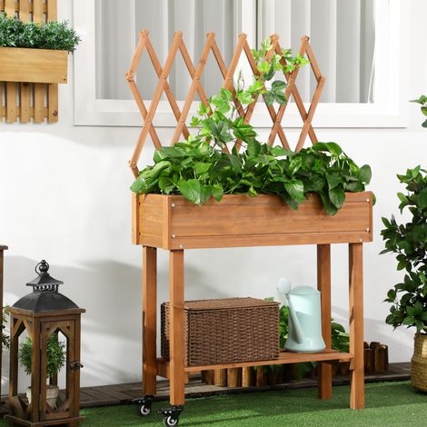 Lit surélevé - treillis intégré - bois massif - 79 x 29 x 130 cm - roues - brun - étagère de rangement - Robuste