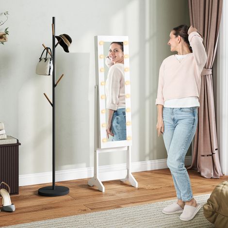 Armoire à bijoux armoire de rangement sur pieds boîte à bijoux avec miroir multi-rangements éclairage LED blanc