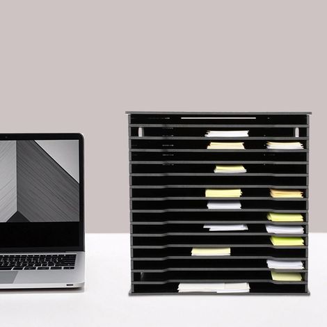 Scrapbook-Papier-Organizer mit 15 Ebenen, Schreibtisch-Scrapbooking-Papierrack, PVC Briefablage, Dokumentenhalter, Aktenordner für zu Hause, Bibliothek, Büro, 30,5 x 30,5 cm (Schwarz) (1/5)