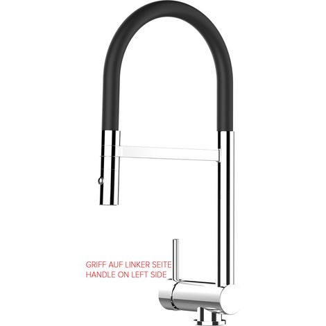 Unterfenster Wasserhahn Vorfenster Umklappbar 6 CM Verchromt Kuechenarmatur mit 360 schwenkbarem schwarz Auslauf und abnehmbare 2 strahl Handbrause - LINKER HEBEL