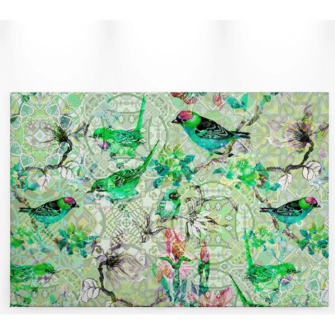 Tableau moderne vert pour salle de bain | Tableau sur toile oiseaux et fleurs | Tableau été original pour bureau et chambre 0,9 x 0,6 m (1/5)