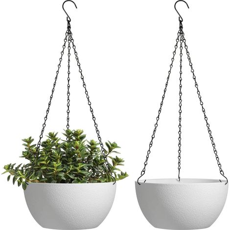 Hängender Blumentopf 2er Set, Ø25cm, Weiß, Blumenampel mit Kette für Innen & Außen (1/5)