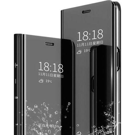 Aclay Coque Samsung A40 ,Flip Clear View Translucide Miroir Cover + verre trempé Film protecteur Standing 360°Housse étui antichoc (1/4)