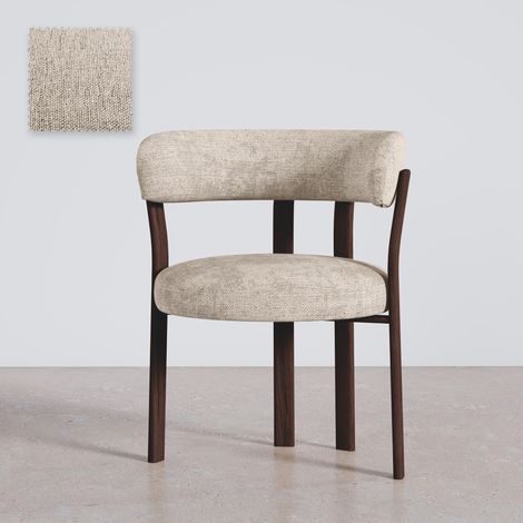 Wohnzimmer Sessel mit Armlehnen gepolstert in Chenille – Dunkle Holzoptik Beine – Ergonomisches und modernes Design – Okare Cremefarben (1/5)