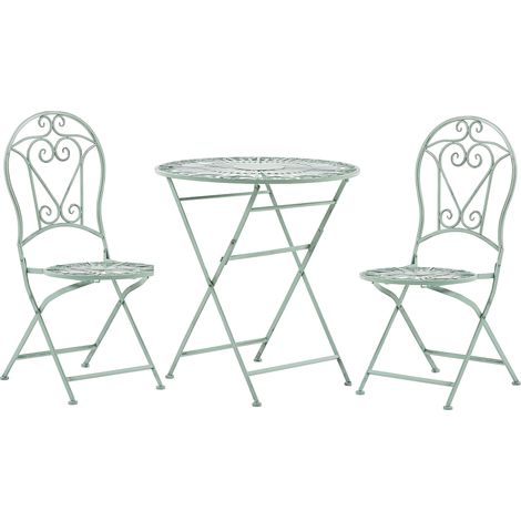 Conjunto bistró para exterior balcón decorativo mesa redonda con 2 sillas plegables de metal verde Trento