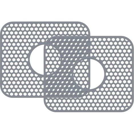 Tapis de protection en silicone pour évier, 34,3 x 29,5 cm, égouttoir à vaisselle, protège l'évier des taches, des rayures(2 pièces, gris) (1/5)