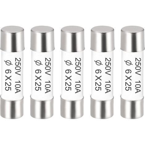 Fusibles à Cartouche Tube en Céramique 10A 250V 6x25mm, Fusible à Coupure Rapide Rechange Remplacement pour Amplificateur Lampe à Économie Énergie Ballast, 5 Pièces (1/4)
