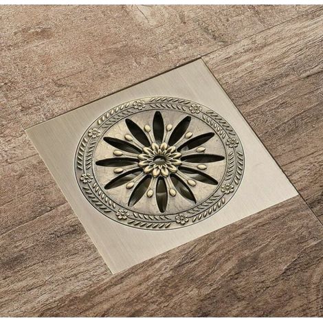 Drain de Douche Carre, Laiton Drainage de Douche 10x10 Caniveau de Douche Salle de Bains Anti-Odeur Drain de Douche Antique (1/3)