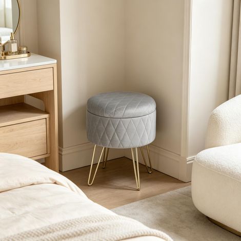Fauteuil de rangement rond, siège de stockage d'appoint avec espace intégré, pouf fauteuil compact à casier, lot de 1 unité pour salon ou chambre (1/5)