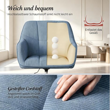 Chaise de bureau pivotante 56x40x81-90 cm en tissu bleu, réglable et stable pour bureau – MEUBLIV (1/5)