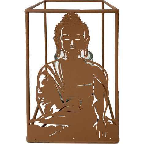 Signes Grimalt Décoration de Portavelas  Porte-Bouddha avec vases en verre et support brun 20x14x14cm 27530