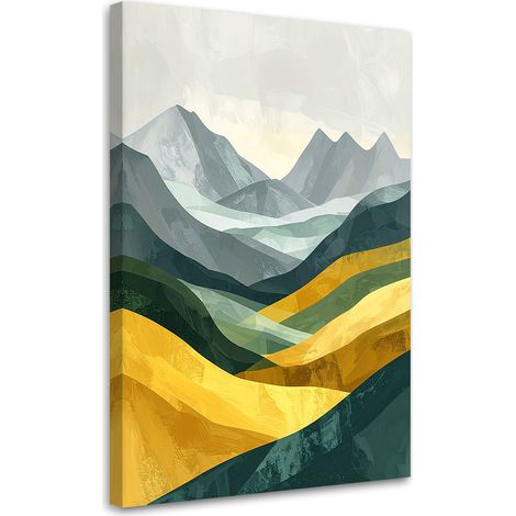 Image sur Toile, Paysage de montagne dans les tons verts et jaunes,20x30 (1/4)