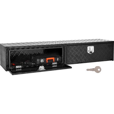 VEVOR Truck Tool Box, 72 x 13 x 16 Inch, Black Aluminum Tread Topsider Toolbox with Dual Drop Doors, Heavy Duty Lockable Storage and Organization Box with Latch, Corrosion-Resistant, for Truck Bed (1/5)