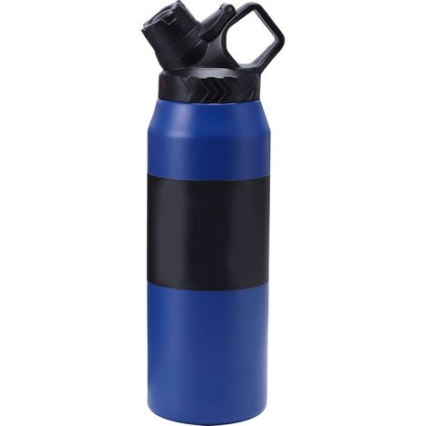 Bouteille isotherme en acier inoxydable 750ml bleu foncé, étanche, haute capacité, design élégant et innovant pour sport, voyage en voiture et extérieur. (1/5)