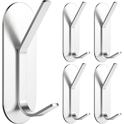 5 Piezas Ganchos Adhesivos para Pared, Colgadores Adhesivos Resistentes de Acero Inoxidable, Colgador Toalla para Baño Cocina Armario (Plata) (1/5)