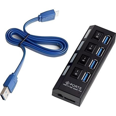 USB 3.0 avec 4 ports avec indicateur LED et interrupteurs individuels pour economiser l\'énergie
