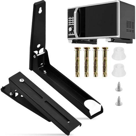 2Pcs Support Mural Micro Ondes Acier Inoxydable avec Vis, Étagère Rangement Réglable Pliable Extensible Universelle, Montage Supports Onde Murale Télescopique pour Accessoires Cuisine Domicile (1/5)