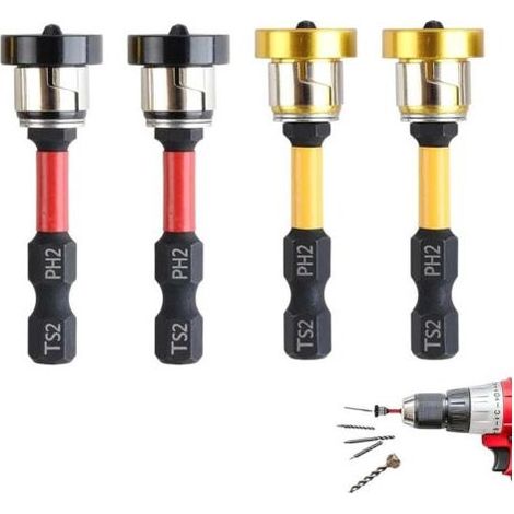 Lot de 4 Embouts PH2 Magnétiques 1/4" pour Placo, Embout Tournevis à Positionnement pour Cloison Sèche pour Visseuse sans Fil Et Perceuse À Main (1/5)