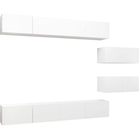 Conjunto de muebles mueble aparador TV televisión salón dormitorio salón 6 piezas blanco madera contrachapada 020025017