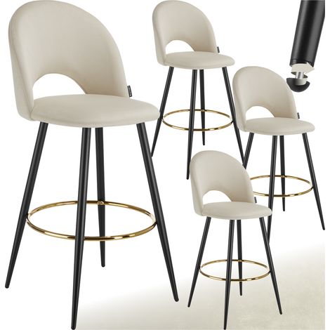 Lot 4 chaises de bar aspect velours rembourré crème et noir (1/5)