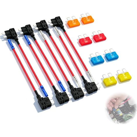 Car Mini Fuse Holder, 12V Add A Circuit Tap Fuse Adapter with 8 Pieces Blade Fuses Mini 5A 10A 15A 20A for Car (1/5)