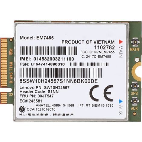 EM7455 Carte Réseau 4G LTE Sans Fil 50 Mbps Compatible Lenovo ThinkPad (1/5)