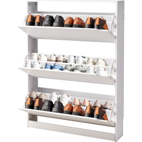 Meuble à chaussures avec 3 tiroirs rabattables, armoire de rangement à chaussures moderne avec système anti-basculement, organiseur autonome pour entrée, couloir, chambre, salon, placard, blanc (1/5)