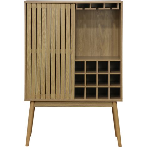 Buffet haut avec range bouteille avec 1 porte coulissante coloris naturel, pieds en bois - Longueur 80 x profondeur 40 x hauteur 120 cm -PEGANE- (1/5)