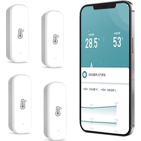 Lot de 4 thermomètres-hygromètres WiFi pour intérieur et extérieur - Mesureur de température et d'humidité sans fil avec alerte à distance (1/4)