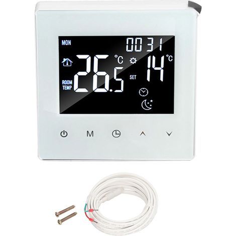 Programmierbares digitales Thermostat-Display für Zuhause mit 3-Meter-Sensorkabel für elektrische Fußbodenheizung, Hotel, Büro, AC 90–240 V, weiß mit WLAN (1/5)