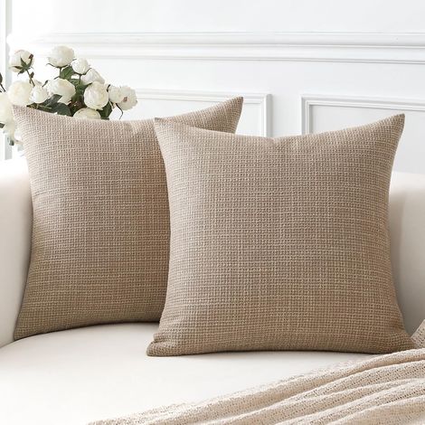 Housse de Coussin, Lot de 2 en Lin Canapé Taie d'oreiller de Couleur Pure pour Maison Salon Chambre Décoration D'intérieur (Café Léger, 40x40cm) (1/5)