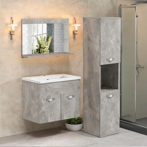 Meuble de salle de bain 3 pièces rangement suspendu 130 cm (1/5)