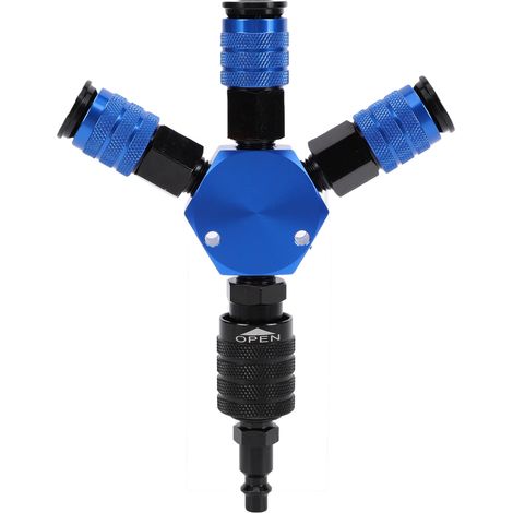 Raccord de tuyau d'air industriel à filetage mâle NPT de 1/4 pouces, séparateur à 3 voies, adaptateur de coupleur à connexion rapide pour outil pneumatique de compresseur, bleu noir (1/5)