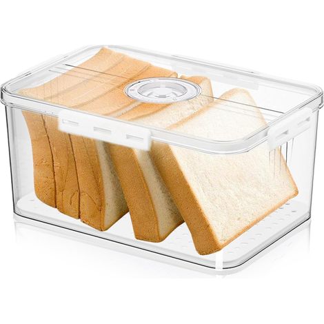 Brotkasten, Aufbewahrungsbox aus lebensmittelechtem PET, Timer, rutschfest, mit Trennwänden für alle Arten von Küchenzutaten, 32,5 x 17,5 x 11 cm, weiß