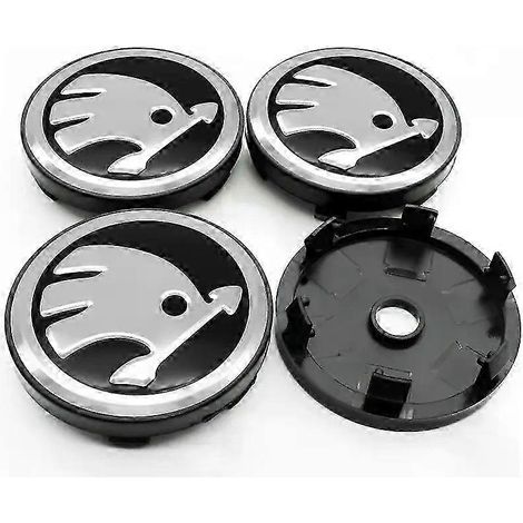 Ensemble de 4 pièces comprenant des enjoliveurs de roue de 60 mm, des cache-jantes, des autocollants de logo et des accessoires, adaptés aux Skoda Rapid, Octavia, Fabia, Superb, Kodiaq et Kamiq (argen (1/2)