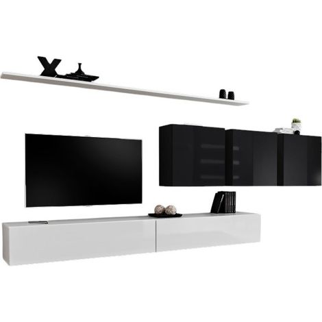 Conjunto de muebles para sala SWITCH VII de diseño, en colores blanco y negro brillante.