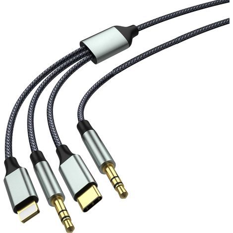 1M USB C to Aux Audio Cable Car 3.5mm Nylon Cable Jack Cable (3 in 1 Cable) for Headphone, Smartphone (1/5)