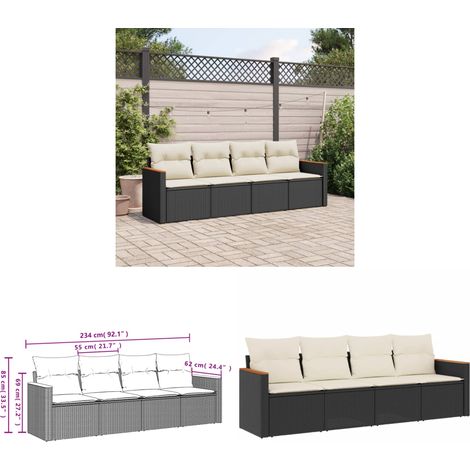 Salon de jardin 4 pcs avec coussins noir résine tressée - Ensemble Salon De Jardin - Meuble Extérieur - Résine Tressée - Rotin Synthétique - Canapé D'extérieur - Home & Living (1/3)
