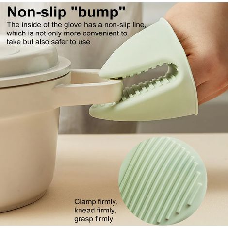 Zwei hitzebeständige Silikonhandschuhe, die vor Verbrennungen schützen, hitzebeständige Ofenhandschuhe, multifunktionale Küchenhandschuhe, die sich zum Kochen und Backen eignen.