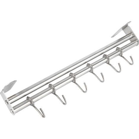 Barre de suspension murale de cuisine en acier inoxydable 304, crochet mobile, installation sans perçage, support pour couvercles de casseroles, double barre, 40 mm (1/5)