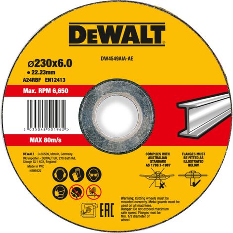 Meule à ébarber DEWALT haute performance 230x6x22,23mm métal type 42 (déportée) DW4549AIA-AE