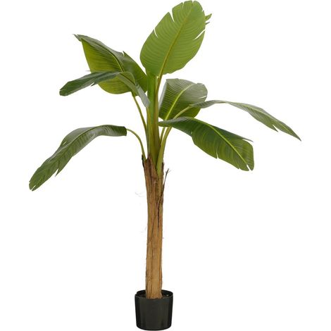 Bananier Artificiel Plante Verte Tropicale avec Pot Plastique Noir H155 x Ø90 cm - PANGIVO (1/5)
