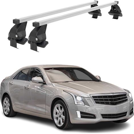 OMAC Dachträger Querträger Stahl für Cadillac ATS 2013-2019 – Abschließbar – City-Crash-getestet – DIN 75302:2019 – ISO/PAS 11154:2006 – Max. 50 kg Silber (1/5)
